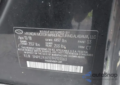 2018 Hyundai Sonata Se z USA, uszkodzony, nr VIN 5NPE24AF0JH703063